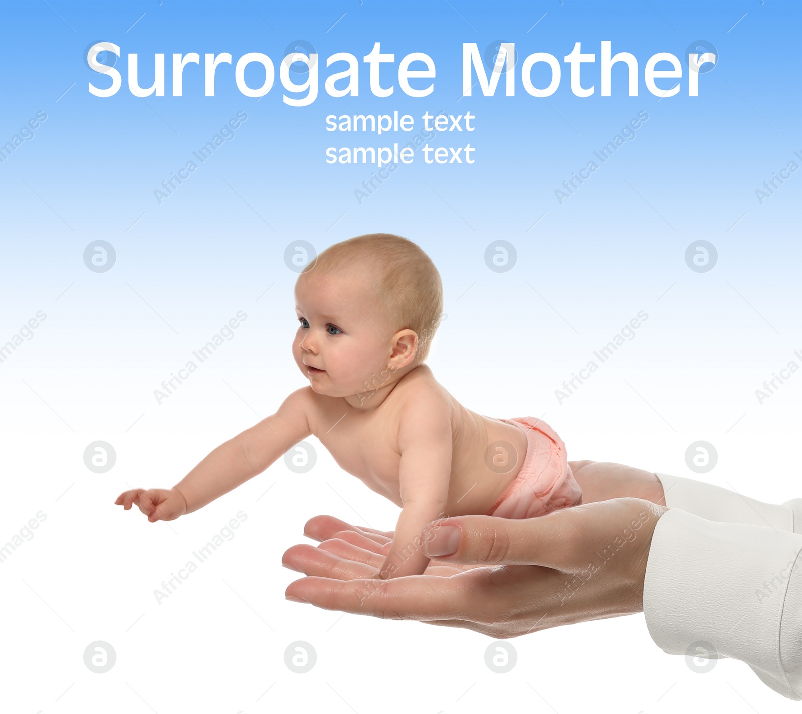 Image of Surrogacy concept. Woman holding cute little baby on color background, closeup. Space for design
