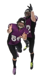 Photo of Men in uniform playing American football on white background