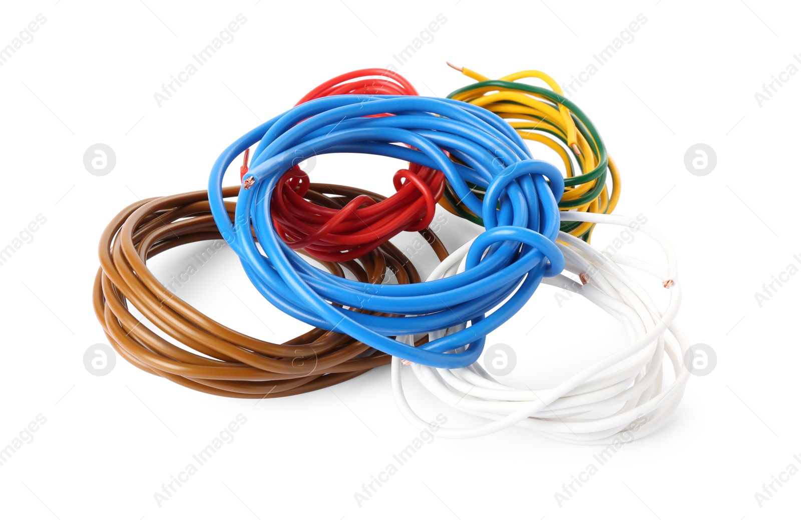 Photo of Different new electrical wires isolated on white