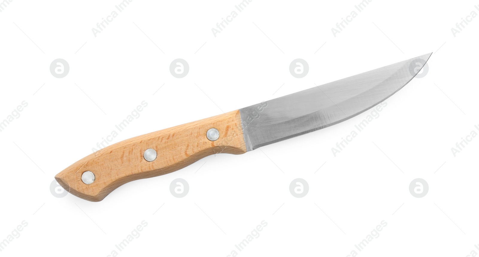 Photo of One sharp knife isolated on white, top view