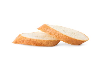 Photo of Slices of fresh baguette on white background