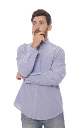 Pensive man in shirt on white background