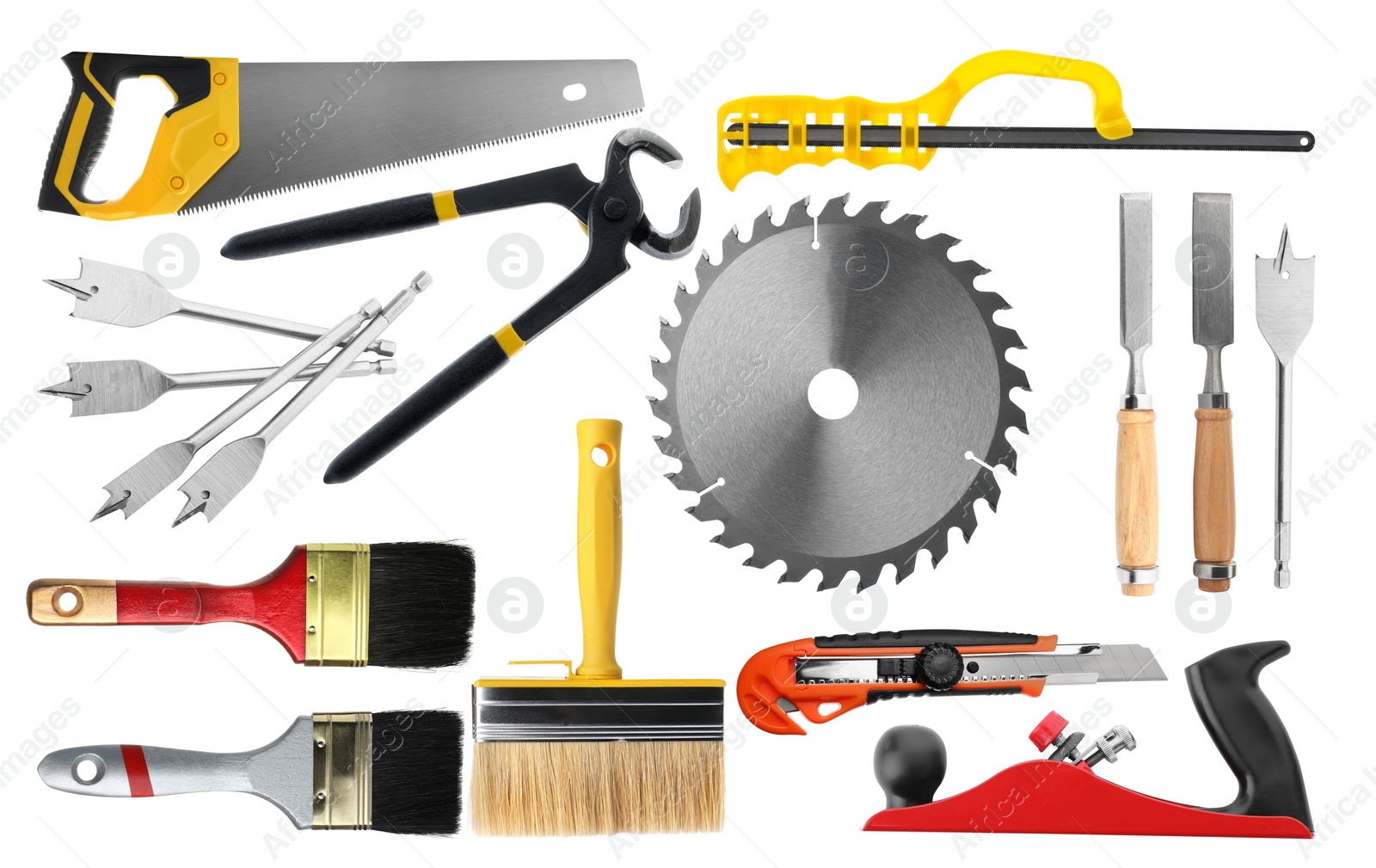 Image of Set with different tools on white background