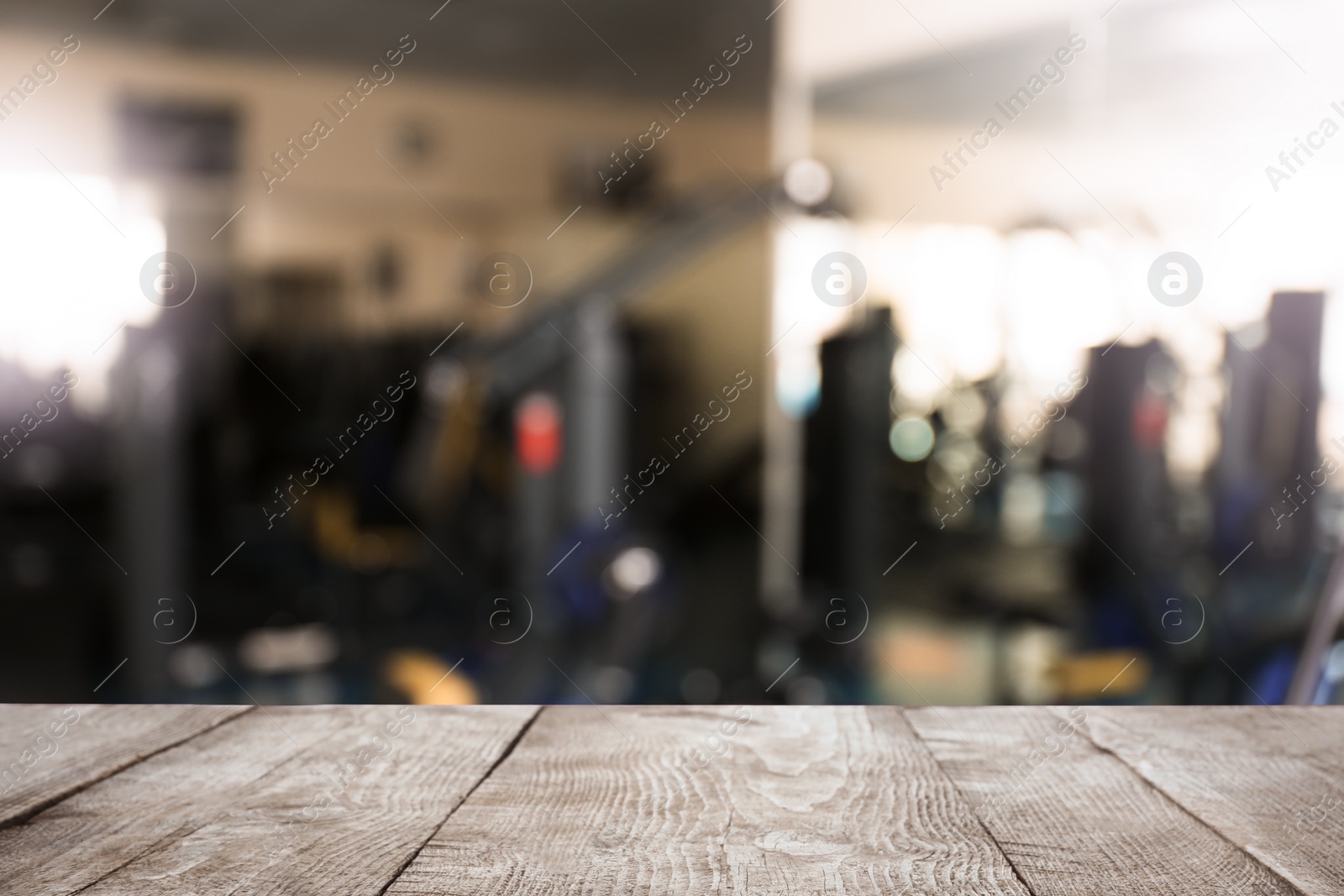 Image of Empty wooden surface in modern gym interior