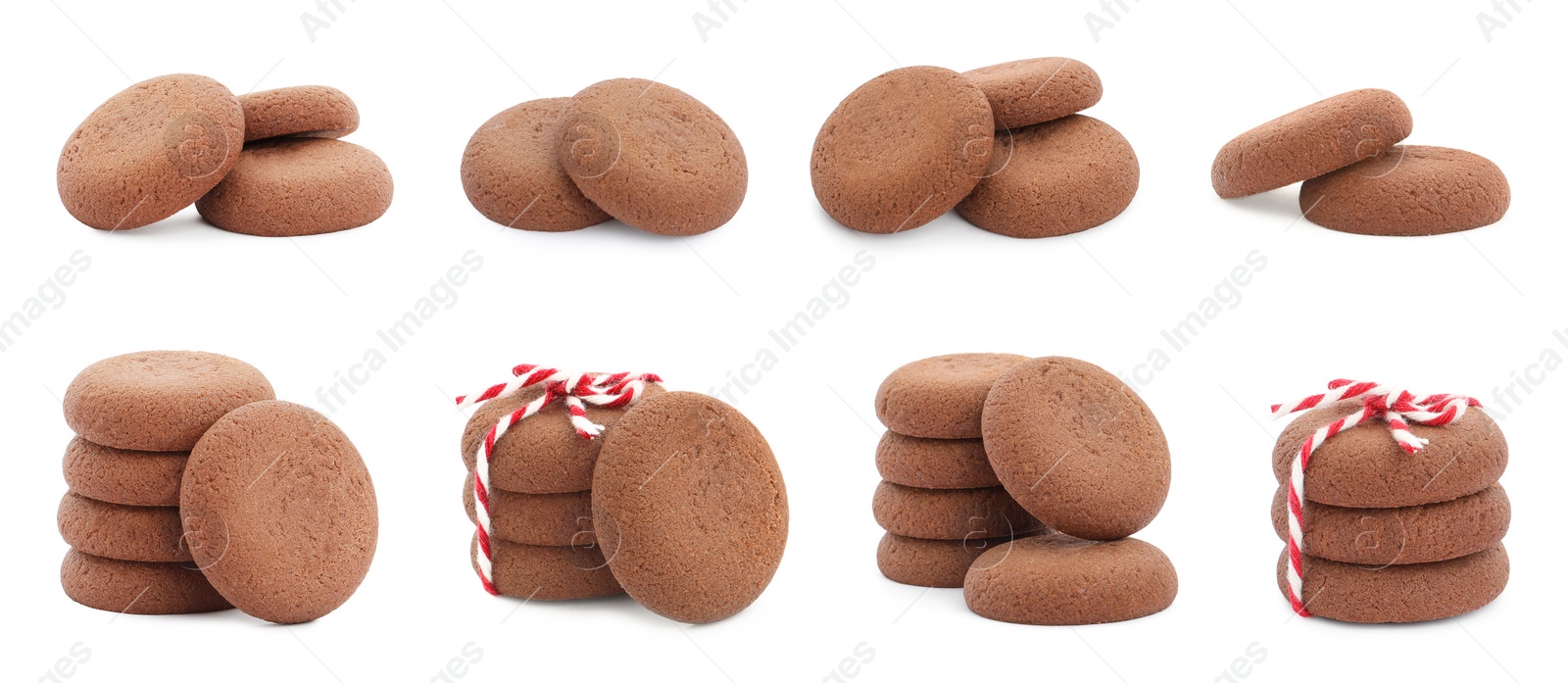 Image of Set of delicious chocolate cookies on white background. Banner design 