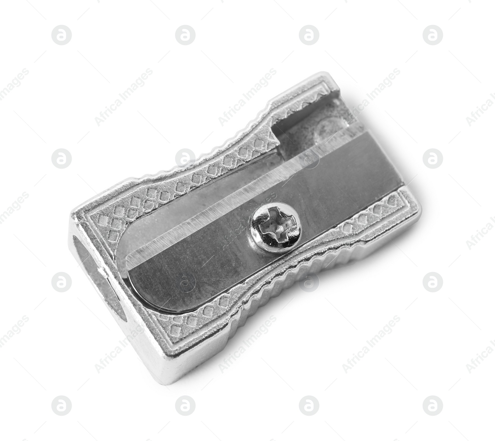 Image of Pencil sharpener isolated on white, top view. School stationery