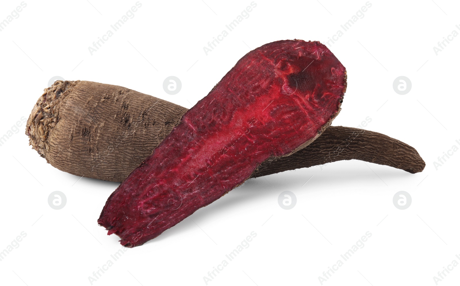 Photo of Whole and cut red beets isolated on white