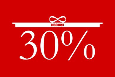 Illustration of Inscription 30 percent discount on red background, illustration