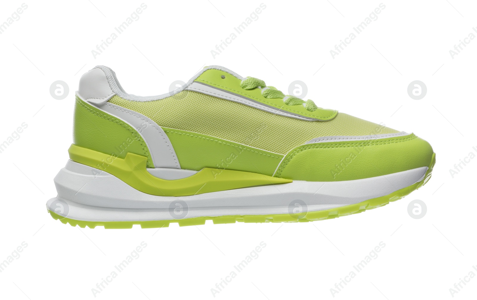 Photo of One stylish light green sneaker isolated on white