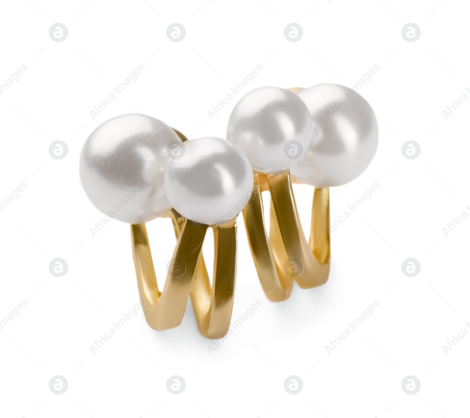 Photo of Elegant earrings with pearls isolated on white