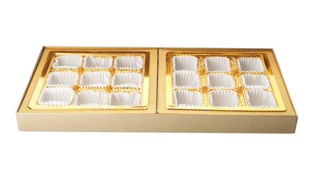 Empty box of chocolate candies isolated on white