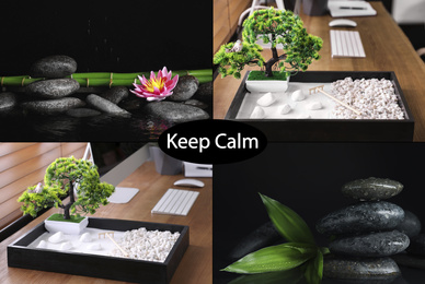 Image of Collage of beautiful photos. Zen and calmness