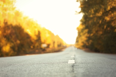 Photo of Beautiful view of asphalt road near autumn forest