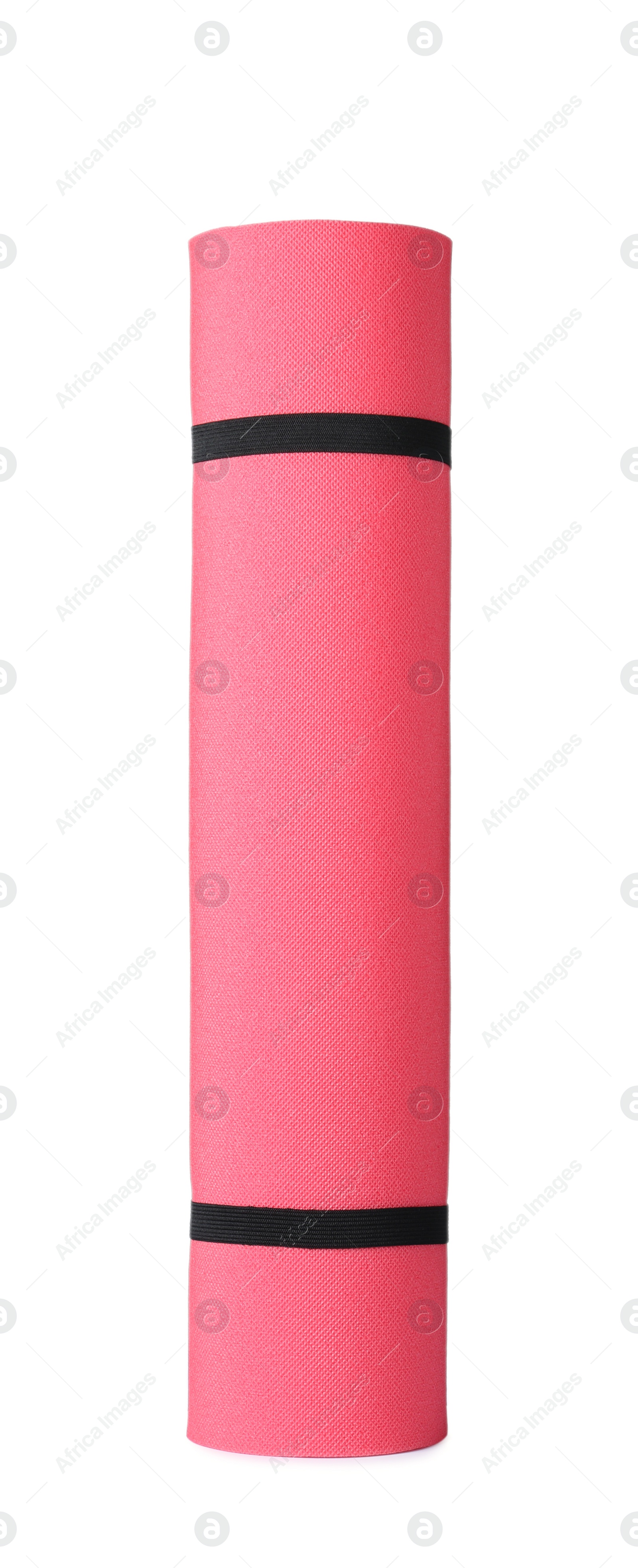 Photo of Rolled bright camping mat isolated on white
