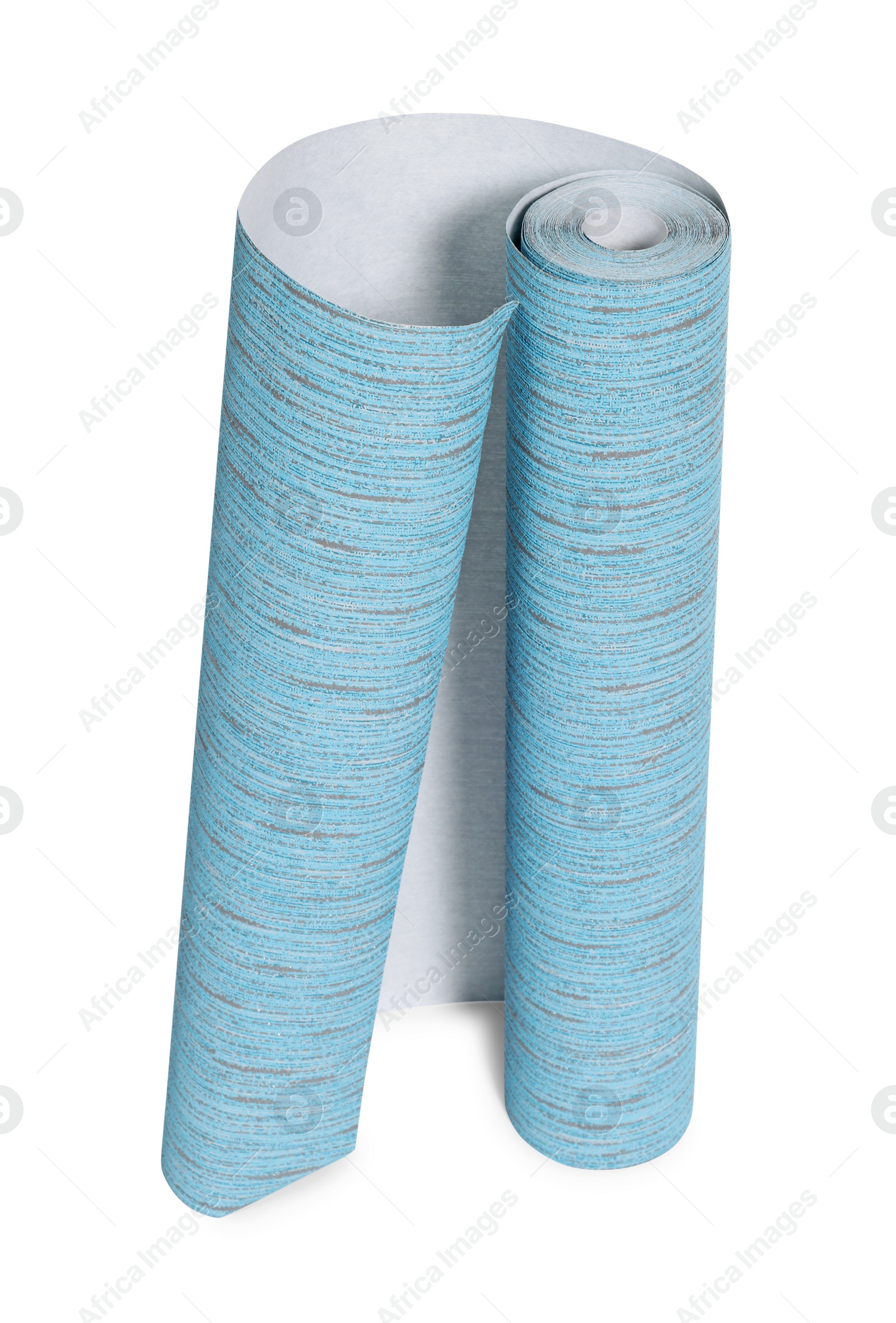 Photo of One light blue wallpaper roll isolated on white