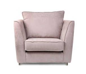 Photo of Comfortable armchair on white background. Interior element