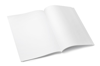 Photo of Mockup of open blank brochure on white background