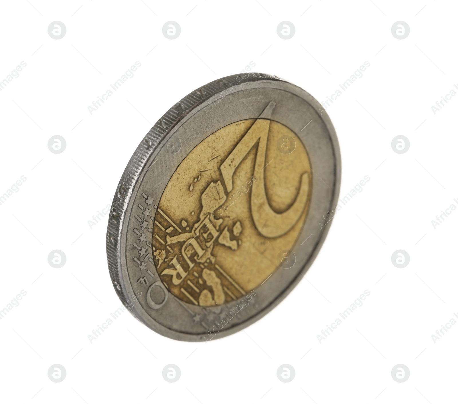 Photo of Shiny two euro coin on white background