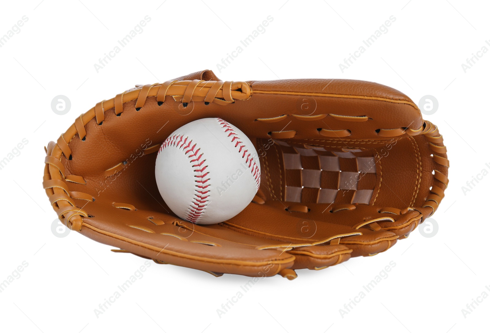 Photo of Leather baseball glove with ball isolated on white