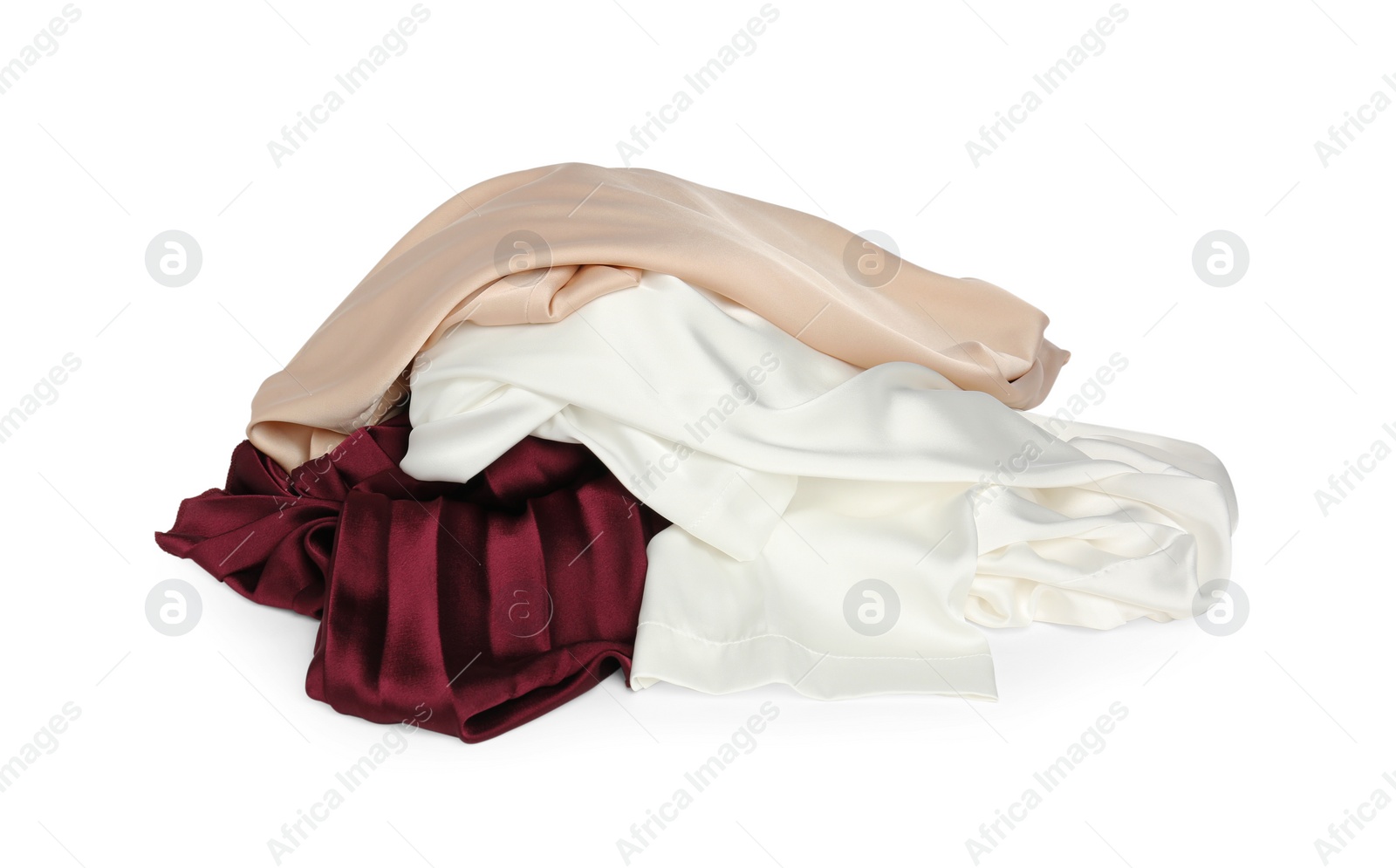 Photo of Pile of colorful clothes isolated on white