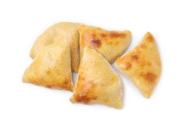 Delicious samosas isolated on white, top view