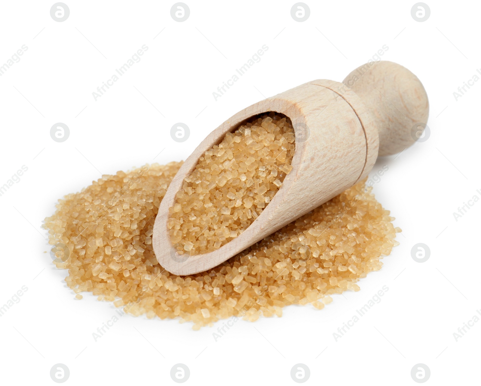 Photo of Brown sugar in scoop isolated on white