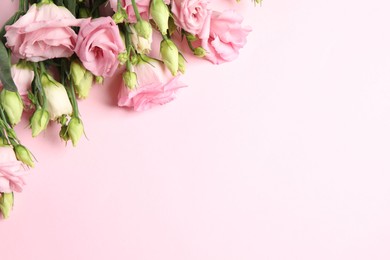 Happy Mother's Day. Beautiful flowers on pink background, flat lay. Space for text