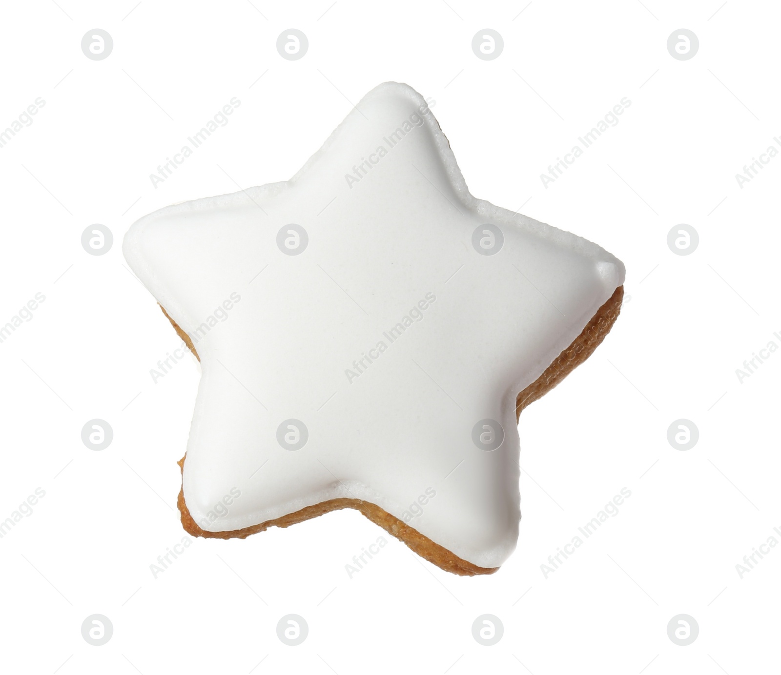 Photo of Tasty star shaped Christmas cookie with icing isolated on white