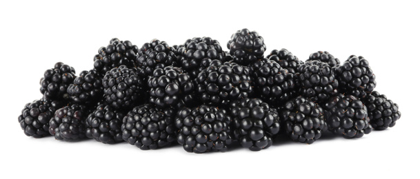 Beautiful tasty ripe blackberries on white background