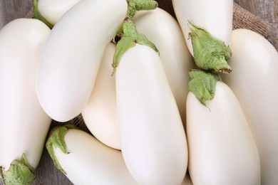 Fresh white eggplants on table, top view