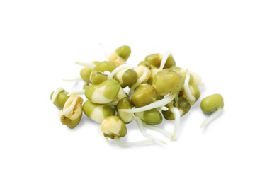 Photo of Pile of fresh sprouted mung beans isolated on white