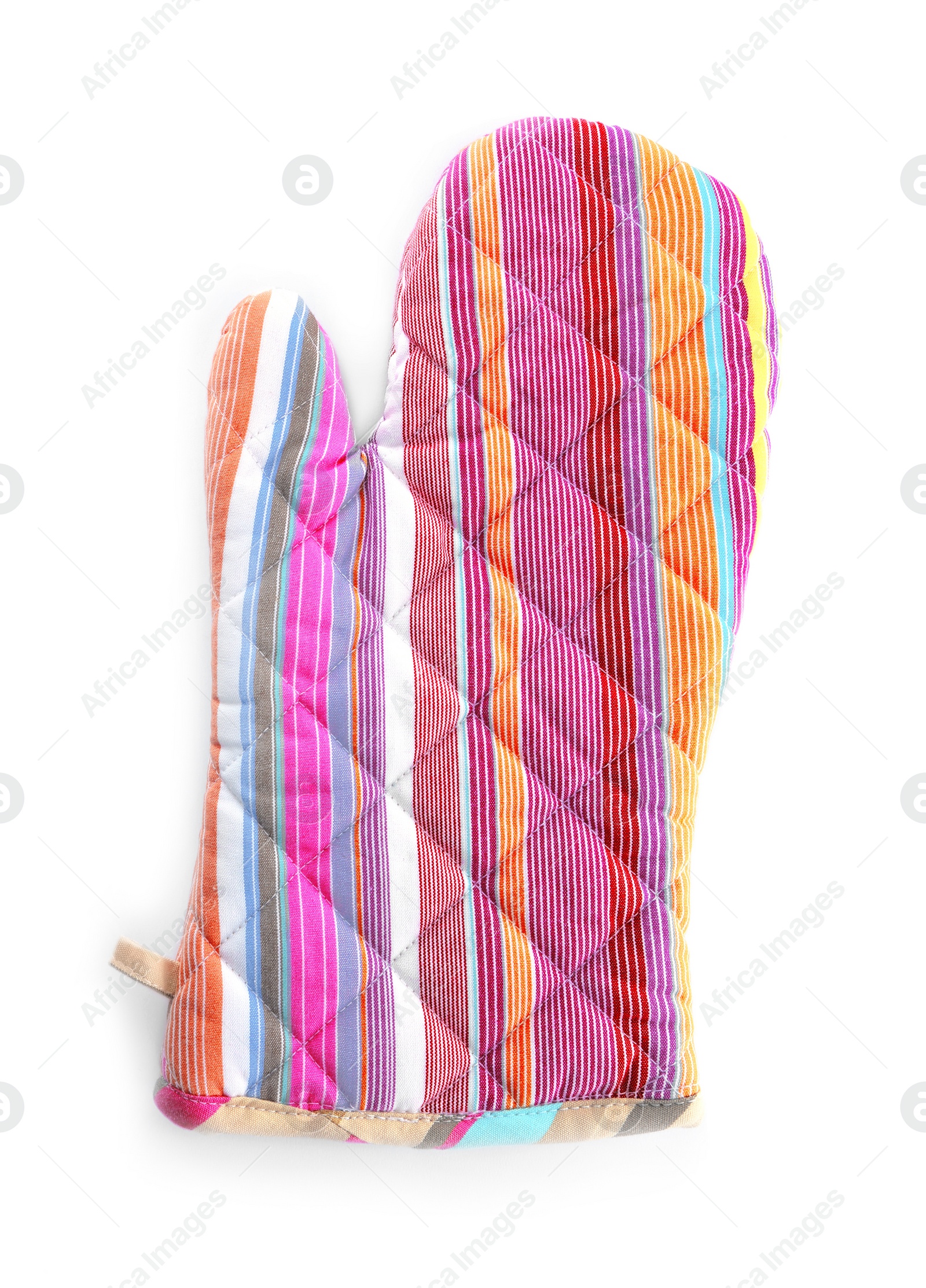 Photo of Oven glove for hot dishes isolated on white, top view