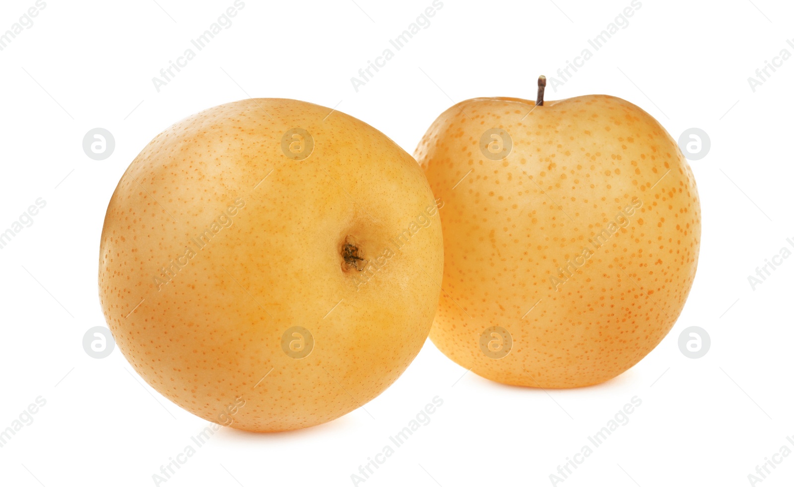 Photo of Fresh ripe apple pears on white background