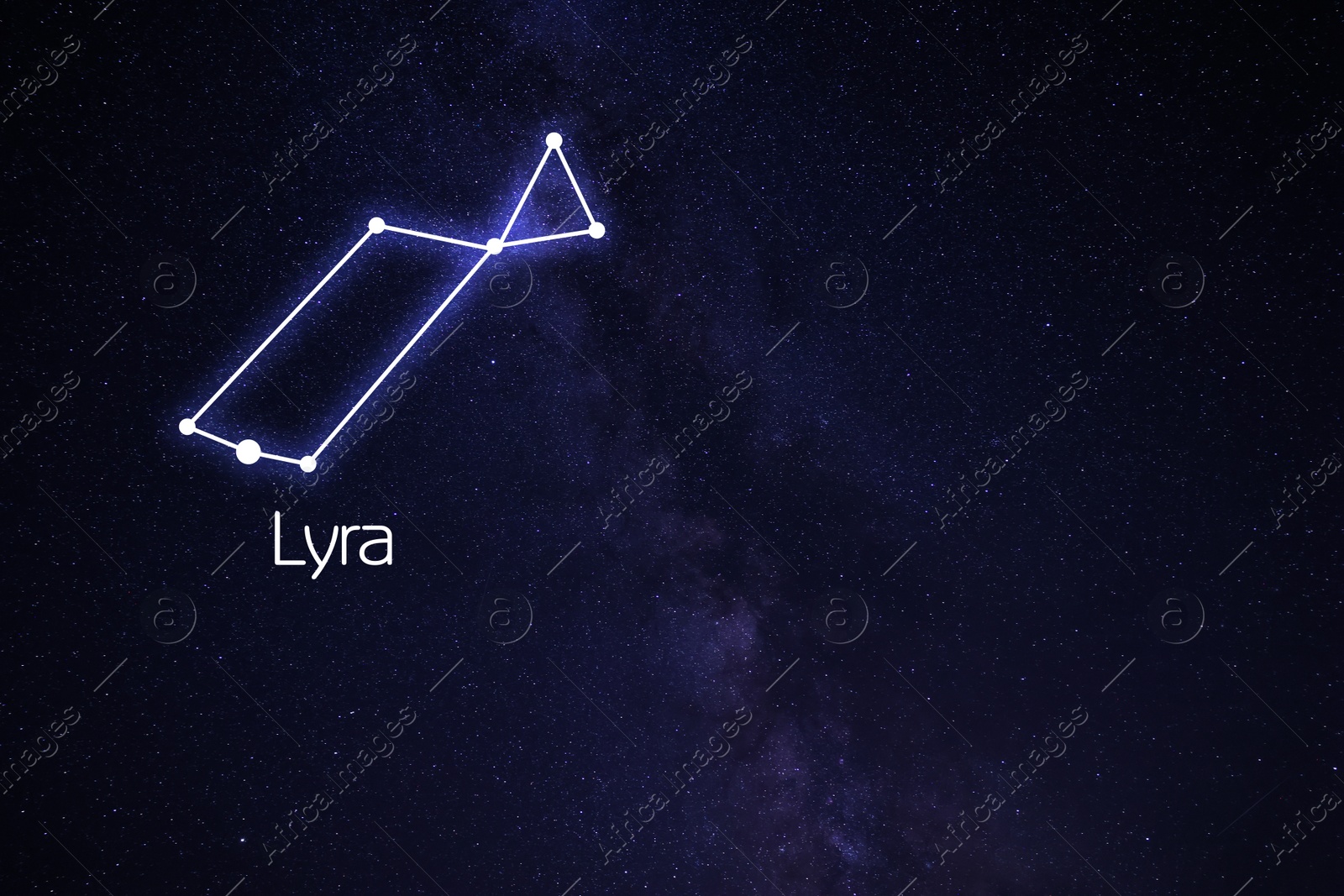 Image of Lyra constellation. Stick figure pattern in starry night sky