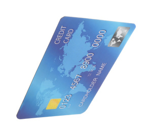Blue plastic credit card isolated on white