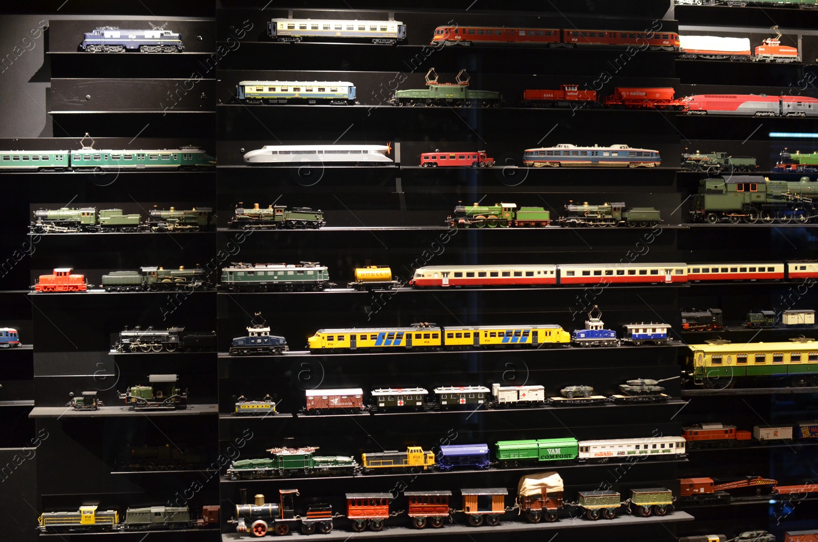 Photo of Utrecht, Netherlands - July 23, 2022: Models of different old trains on display in Spoorwegmuseum