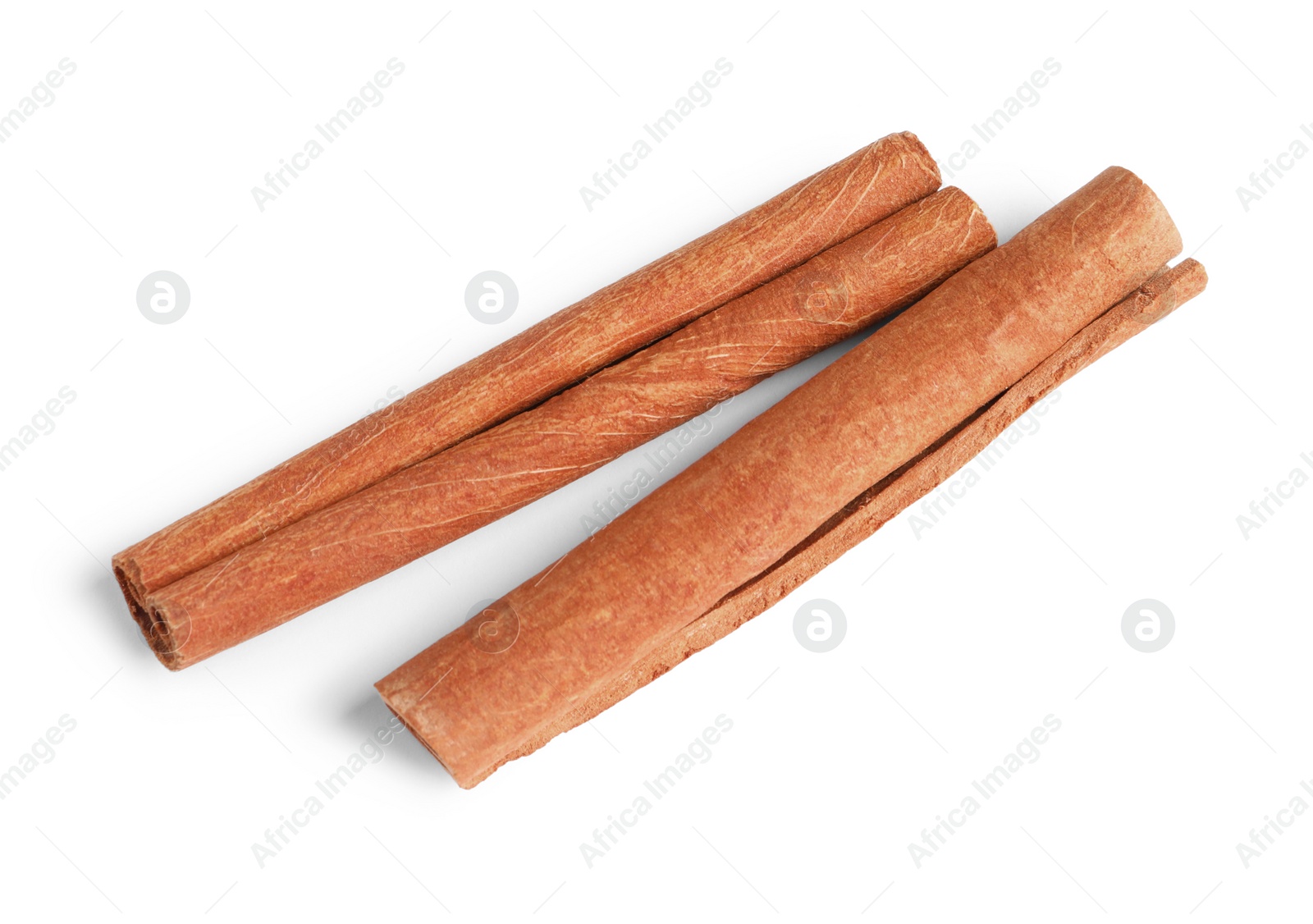 Photo of Cinnamon sticks isolated on white, above view