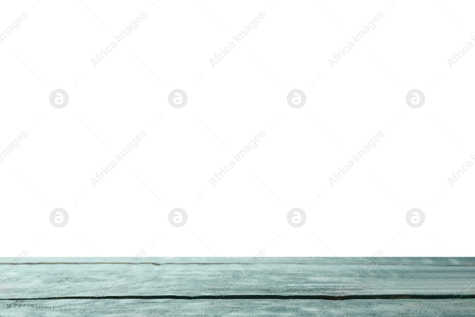 Photo of Empty wooden surface against white background. Mockup for design