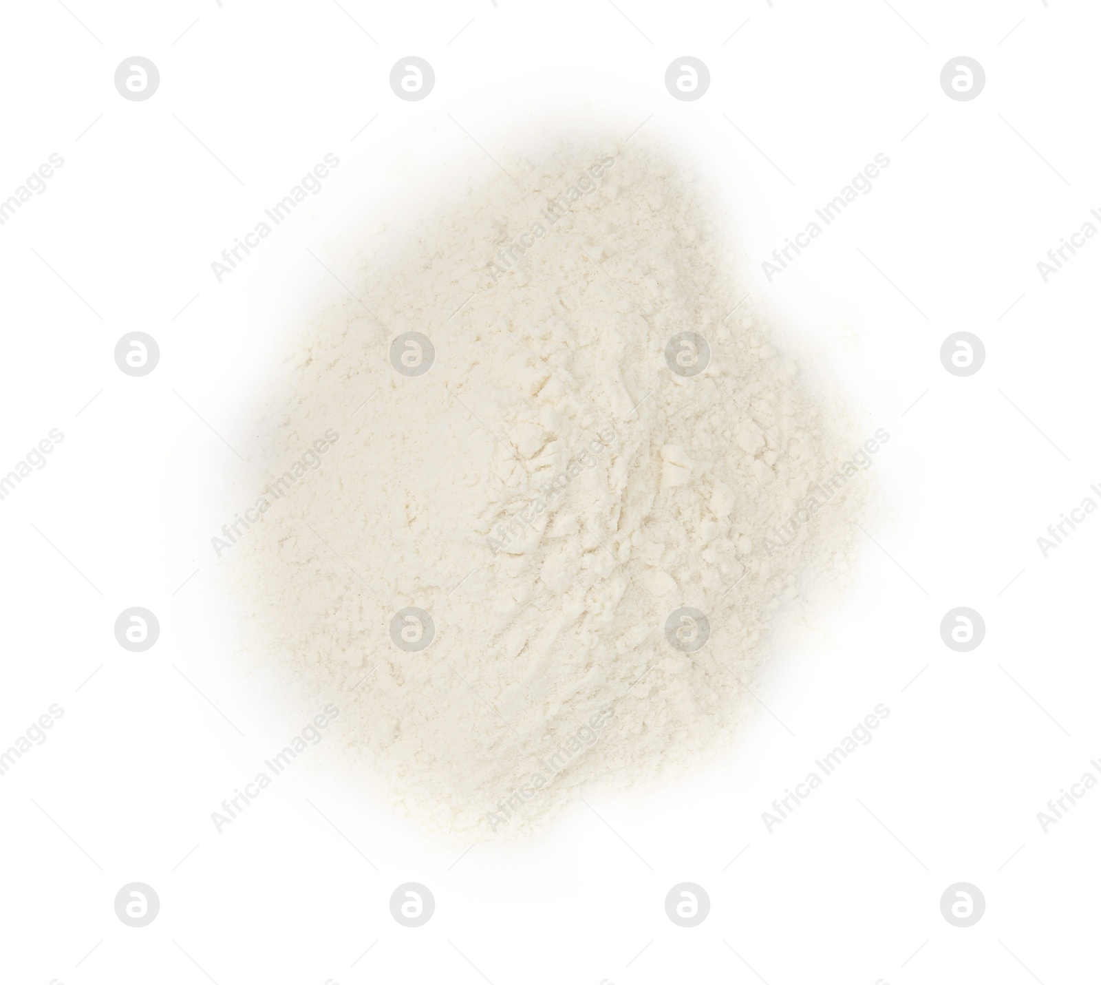 Photo of Heap of baking powder isolated on white, top view