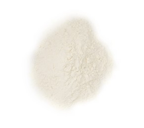 Heap of baking powder isolated on white, top view