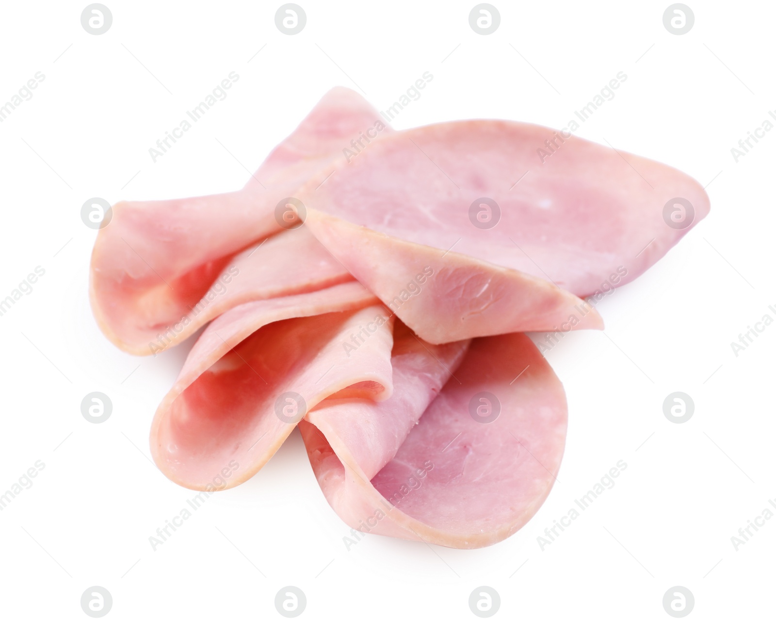 Photo of Slices of tasty ham isolated on white