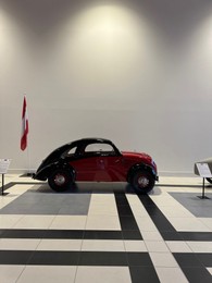 Hague, Netherlands - November 8, 2022: Beautiful view of retro car near white wall in Louwman museum