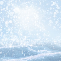 Image of Winter card design. Beautiful fluffy snow outdoors