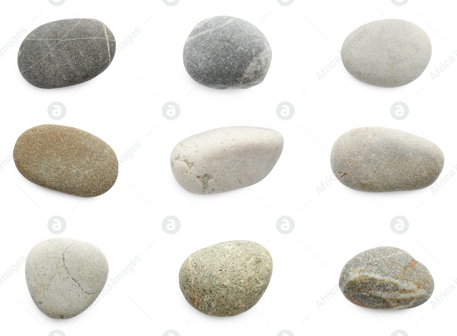 Image of Sea pebbles. Different stones isolated on white, set