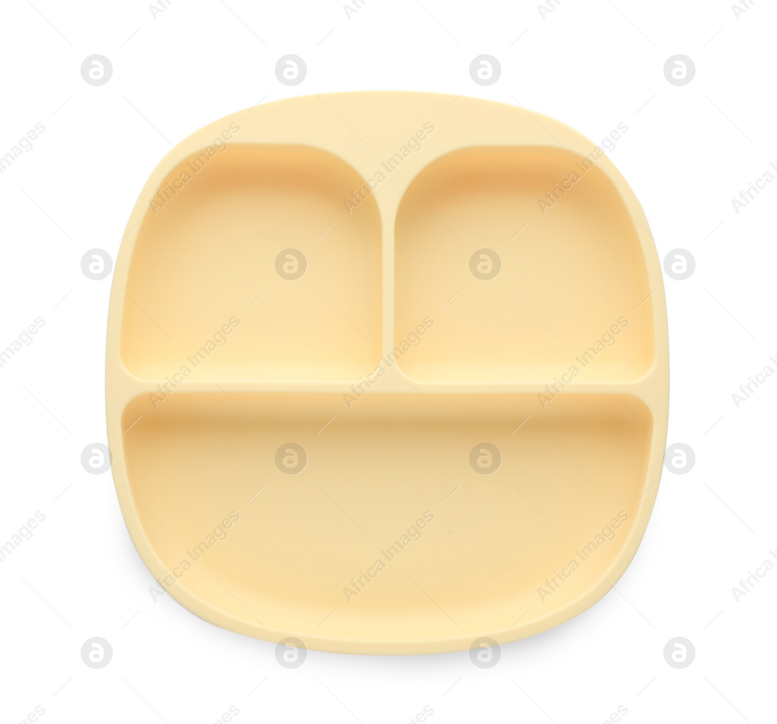 Photo of Plastic section plate isolated on white, top view. Serving baby food