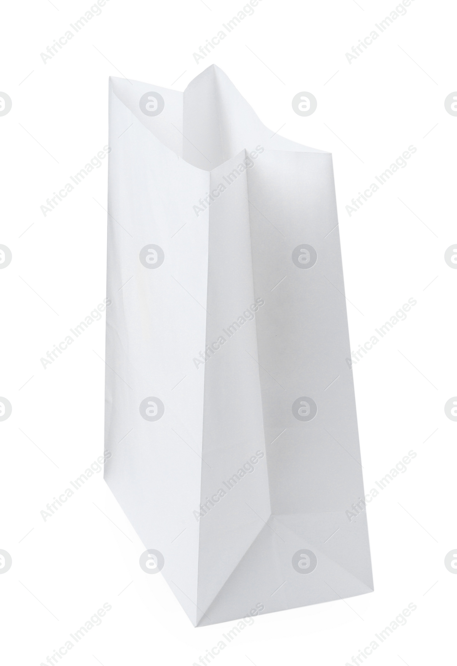 Photo of New open paper bag isolated on white