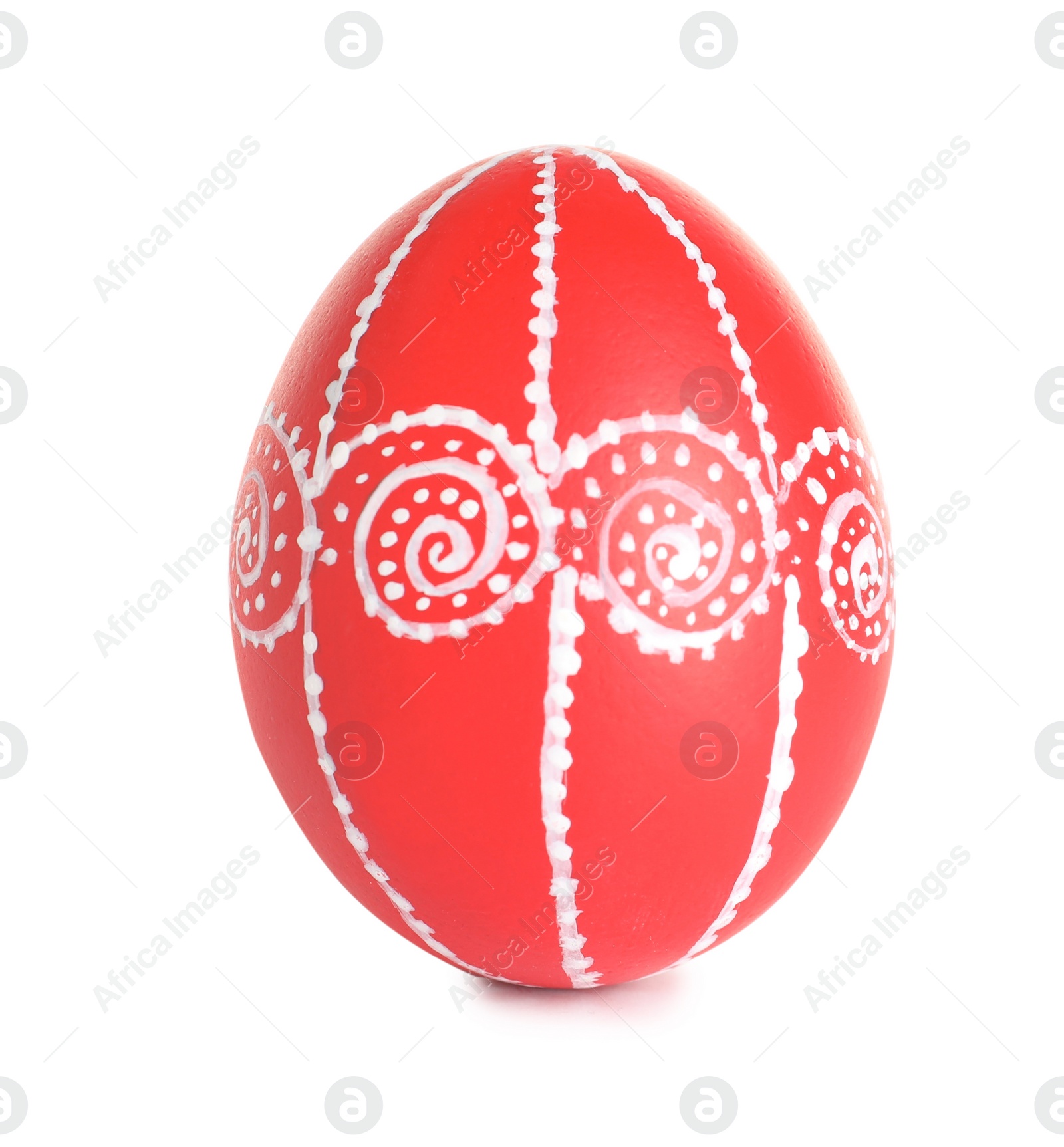 Photo of Creative painted red Easter egg on white background