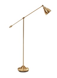 Photo of Stylish golden floor lamp isolated on white