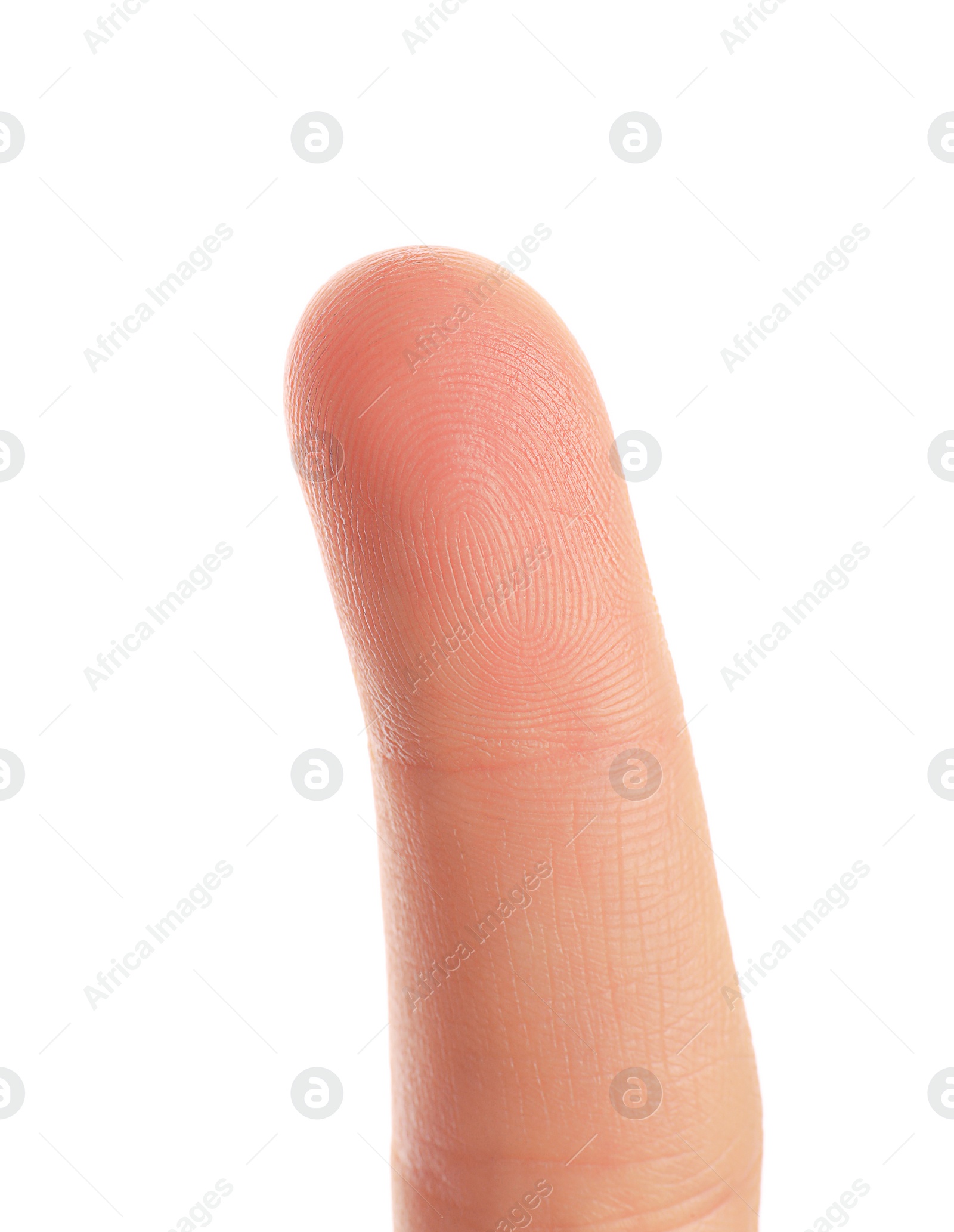 Photo of Man scanning fingerprint on white background, closeup