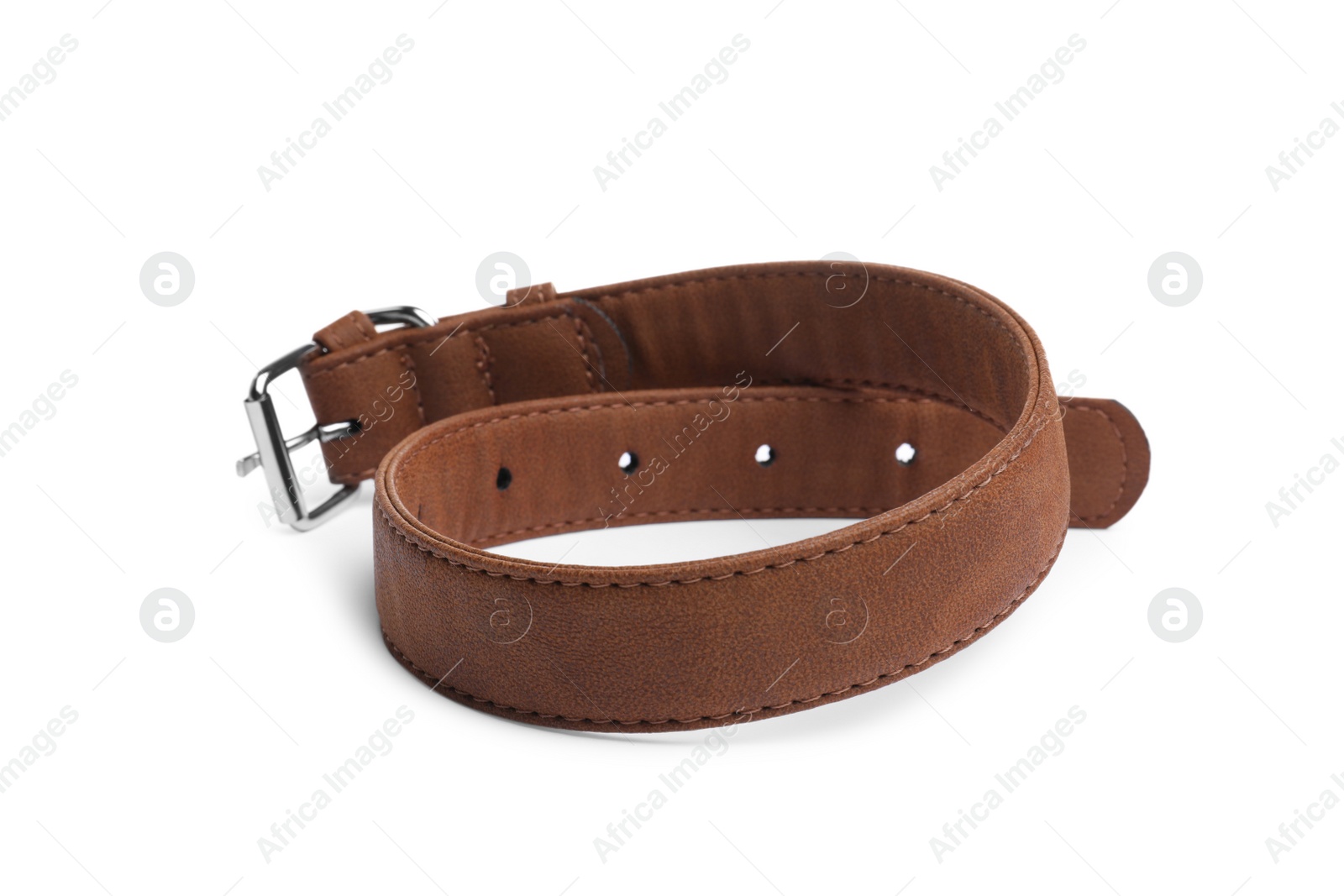 Photo of Brown leather dog collar isolated on white